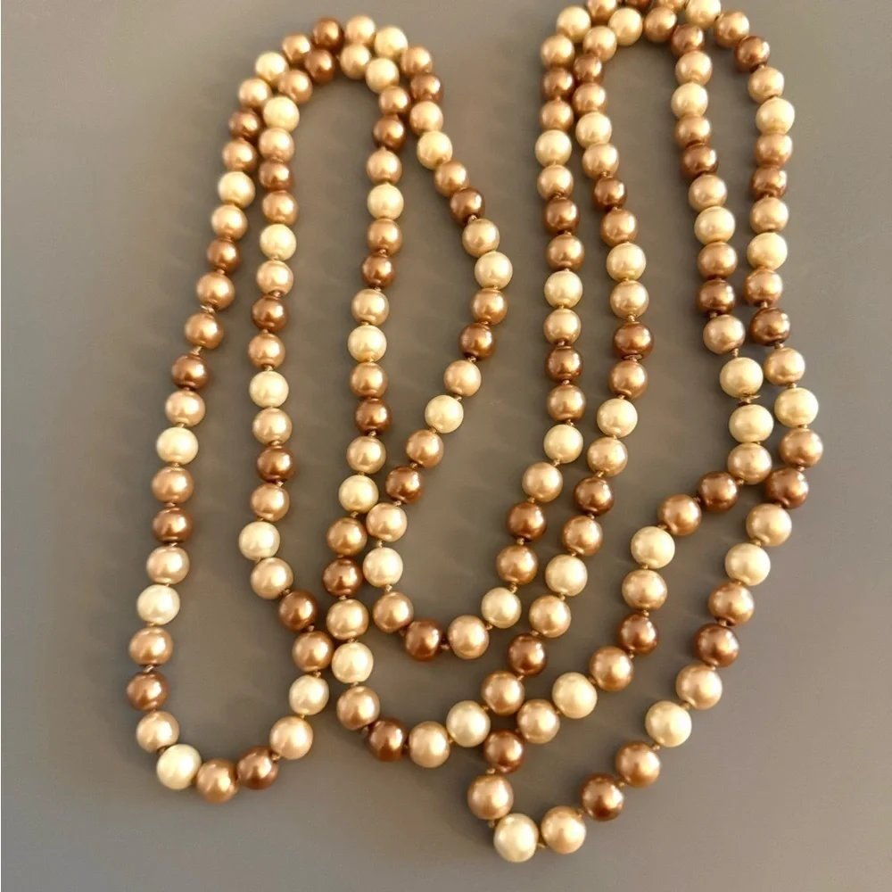 Elegant Vintage Faux 7mm Pearl Necklace Set in White/Brown 60 Inches VERSATILE 🔥